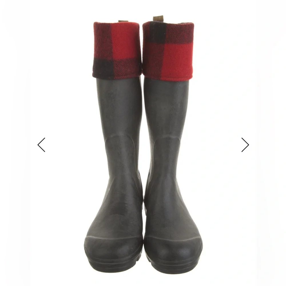 Le Chameau Black Rain Boots Red Plaid Wool